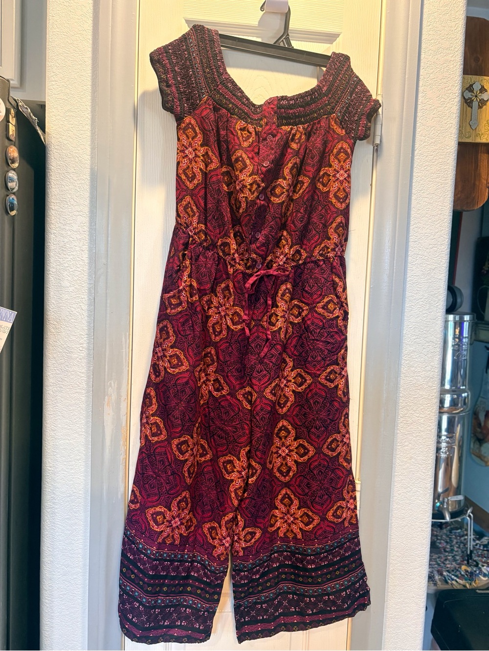 Xhilaration Burgundy and Gold Patterned Midi Jumpsuit